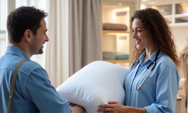 Pillow experts helping a client