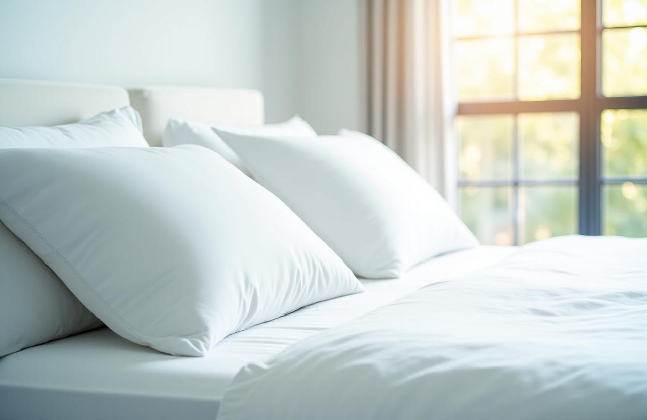 Clean bedroom with sunlight
